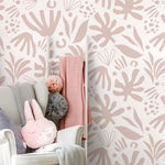 Pink Abstract Leaf Wallpaper Boho Wallpaper Peel and Stick and Traditional Wallpaper - D686