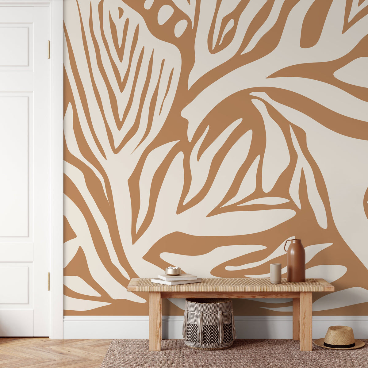 Orange Abstract Art Wallpaper Contemporary Mural Peel and Stick and Traditional Wallpaper - D692