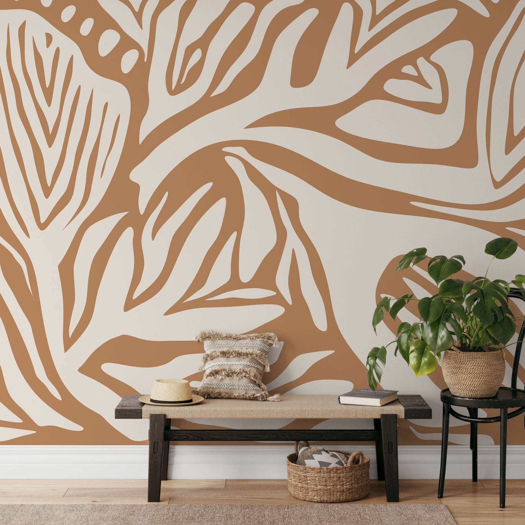 Orange Abstract Art Wallpaper Contemporary Mural Peel and Stick and Traditional Wallpaper - D692