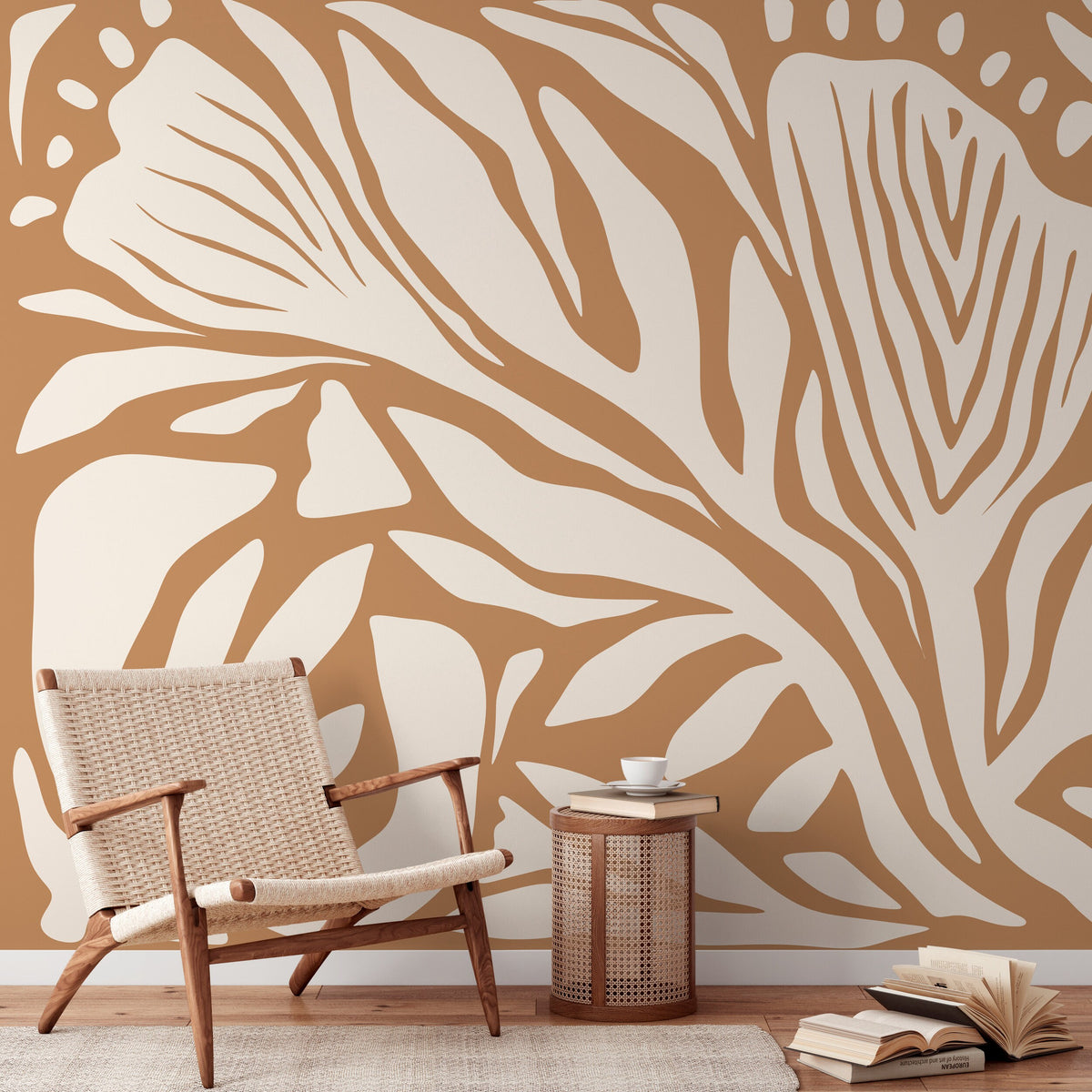 Orange Abstract Art Wallpaper Contemporary Mural Peel and Stick and Traditional Wallpaper - D692