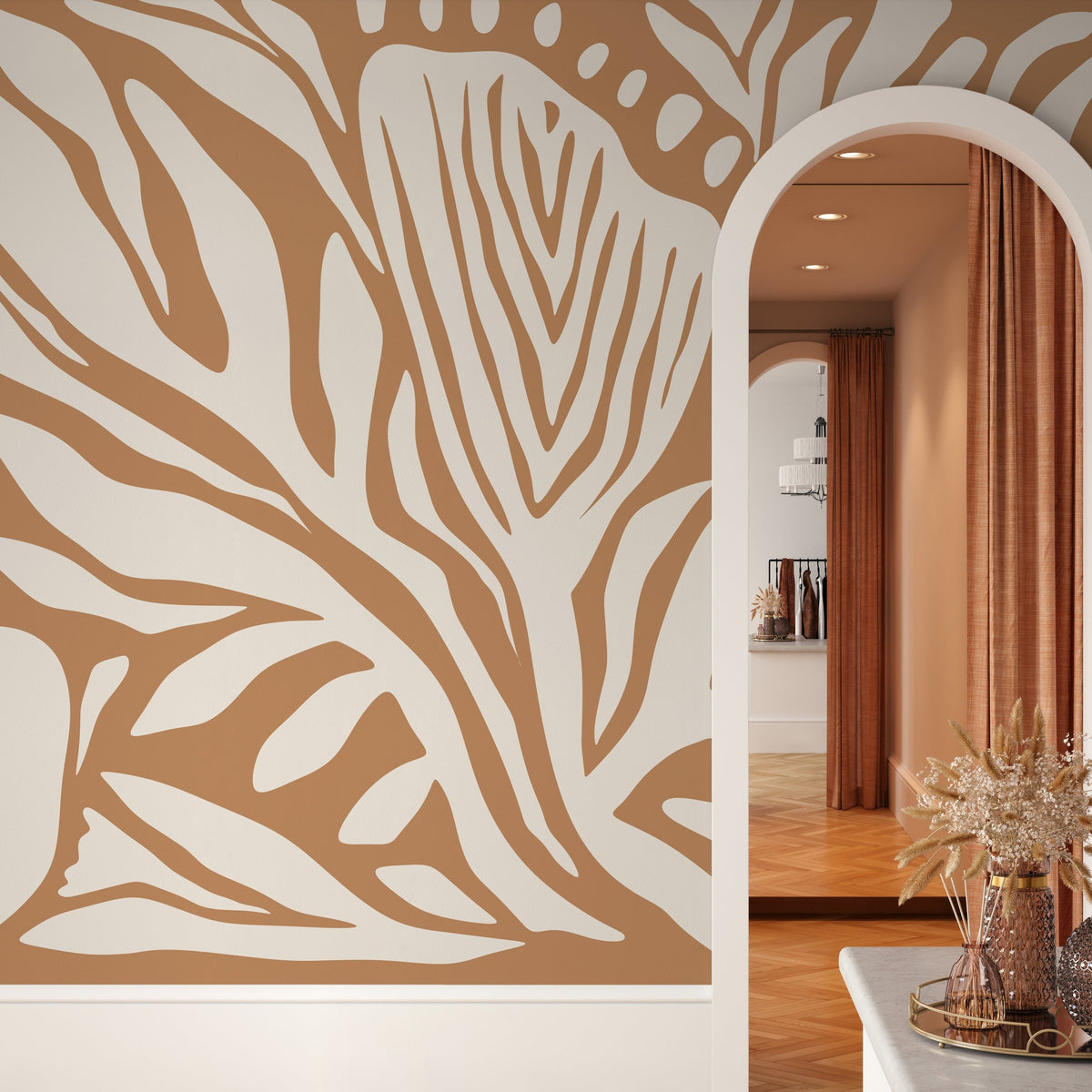 Orange Abstract Art Wallpaper Contemporary Mural Peel and Stick and Traditional Wallpaper - D692