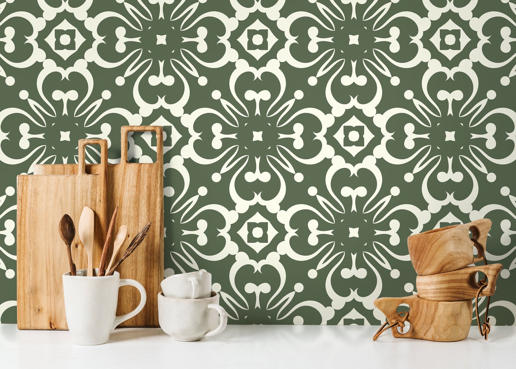 Green Modern Tile Wallpaper / Peel and Stick Wallpaper Removable Wallpaper Home Decor Wall Art Wall Decor Room Decor - D179