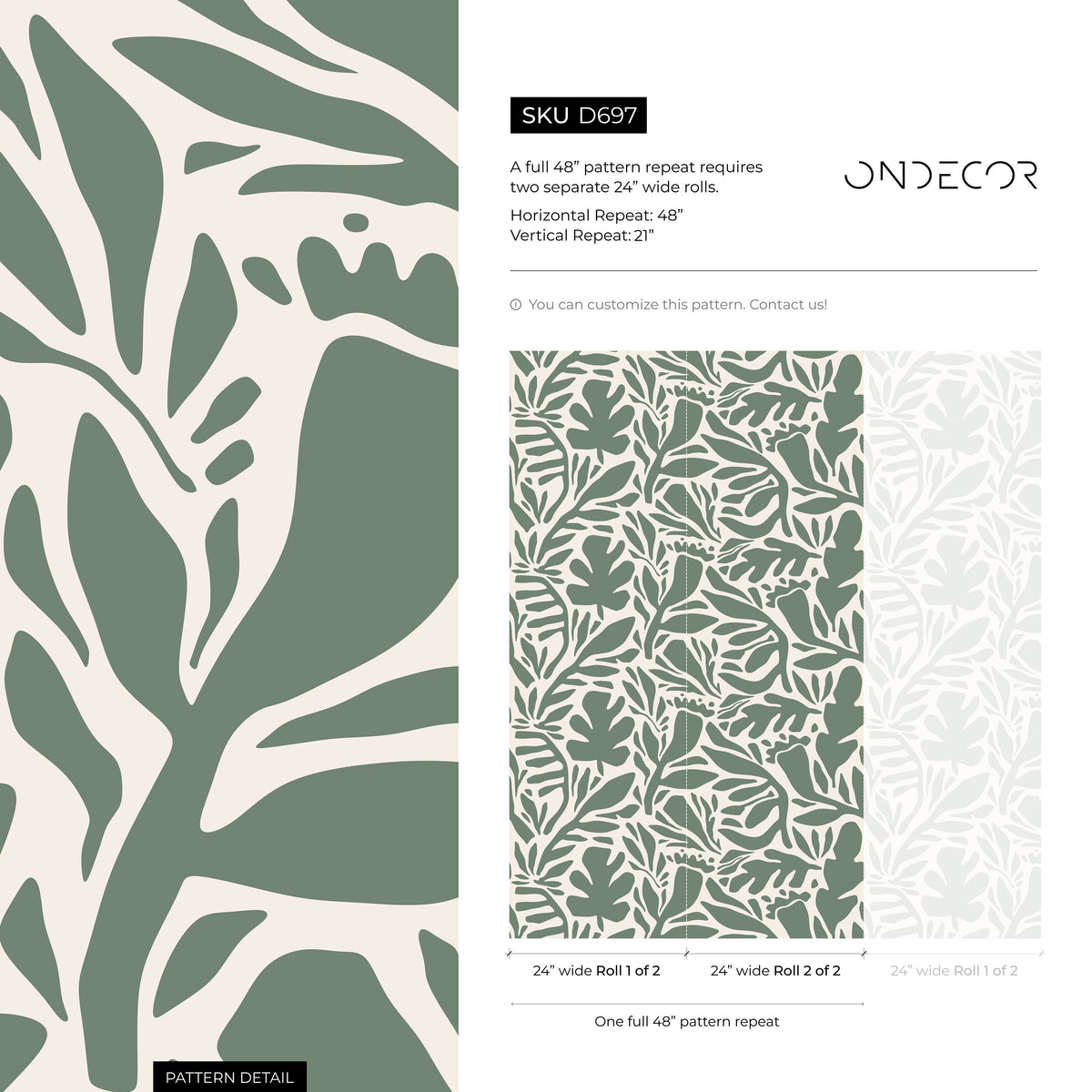 Sage Green Leaves Wallpaper Abstract Wallpaper Peel and Stick and Traditional Wallpaper - D697