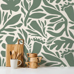 Sage Green Leaves Wallpaper Abstract Wallpaper Peel and Stick and Traditional Wallpaper - D697