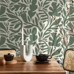 Sage Green Leaves Wallpaper Abstract Wallpaper Peel and Stick and Traditional Wallpaper - D697