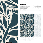 Dark Blue Leaves Wallpaper Abstract Wallpaper Peel and Stick and Traditional Wallpaper - D699