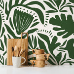 Olive Green Floral Wallpaper Abstract Wallpaper Peel and Stick and Traditional Wallpaper - D706