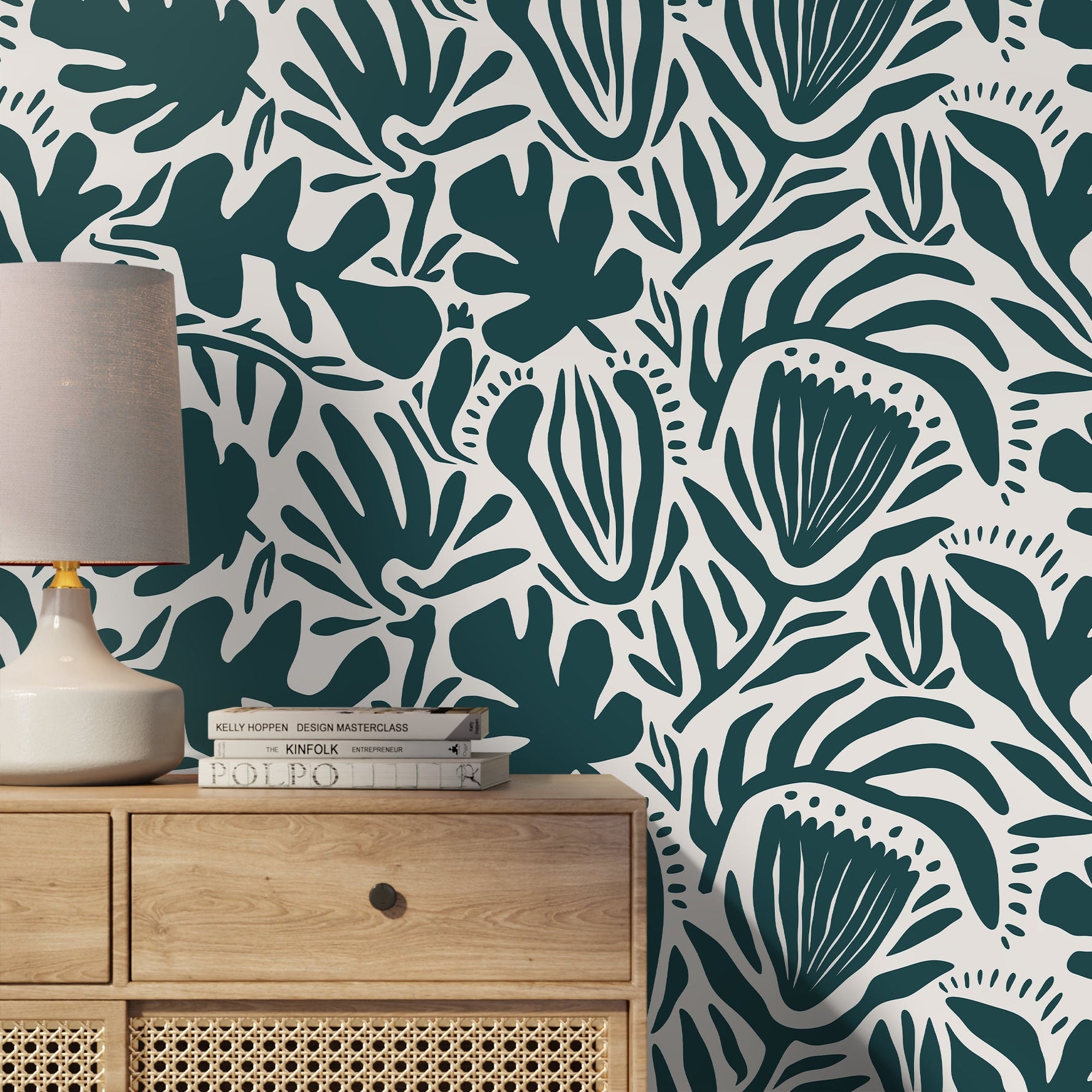 Green Abstract Floral Wallpaper Modern Wallpaper Peel and Stick and Traditional Wallpaper - D707