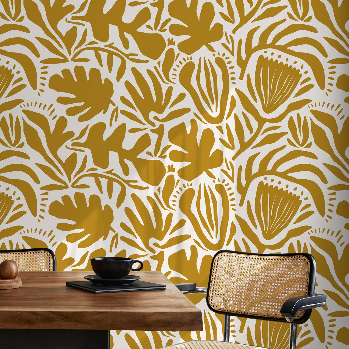 Yellow Abstract Floral Wallpaper Modern Wallpaper Peel and Stick and Traditional Wallpaper - D708