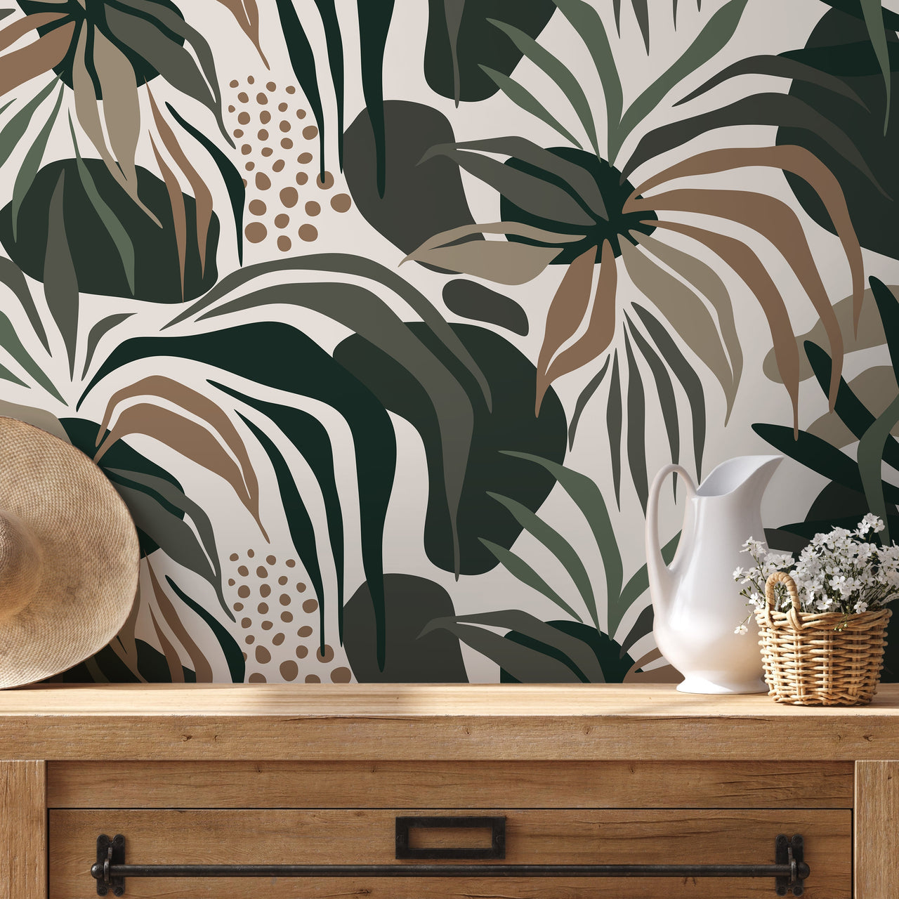 Tropical Abstract Wallpaper Modern Wallpaper Peel and Stick and Traditional Wallpaper - D711