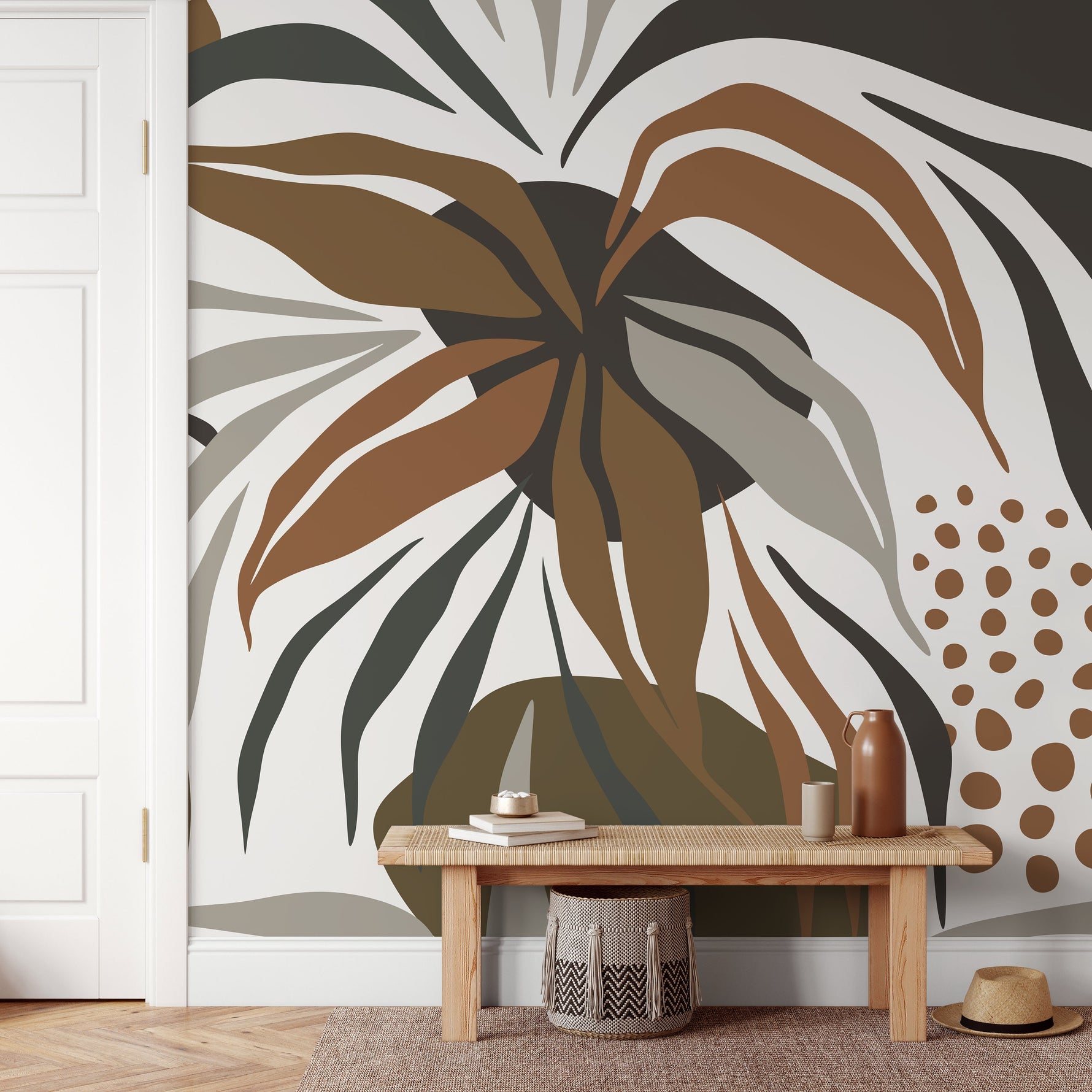 Tropical Leaves Mural Boho Wallpaper Peel and Stick and Traditional Wallpaper - D714