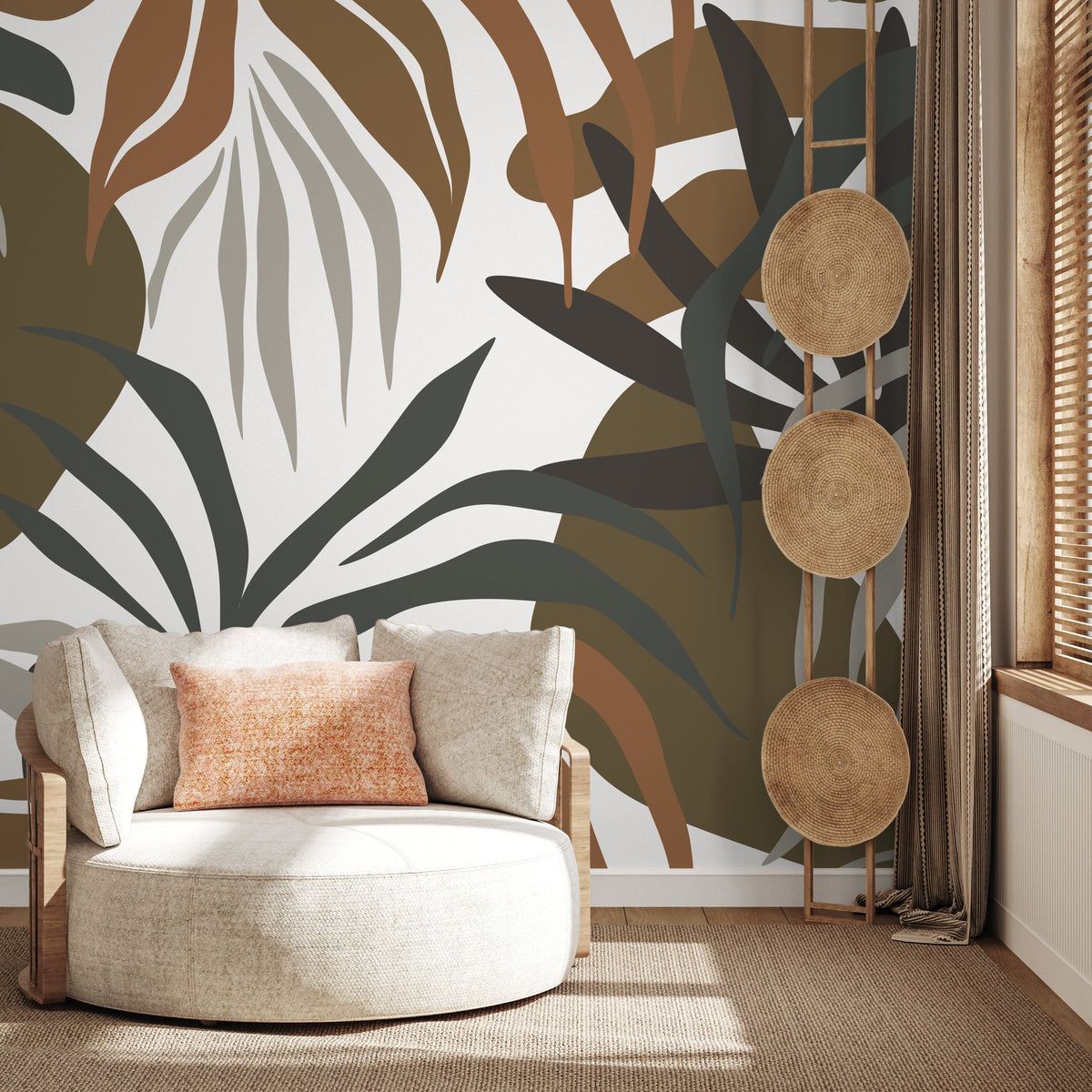 Tropical Leaves Mural Boho Wallpaper Peel and Stick and Traditional Wallpaper - D714