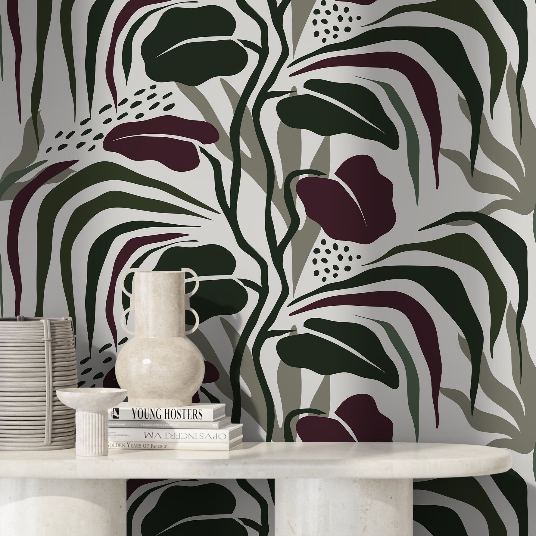 Tropical Abstract Wallpaper Modern Wallpaper Peel and Stick and Traditional Wallpaper - D715