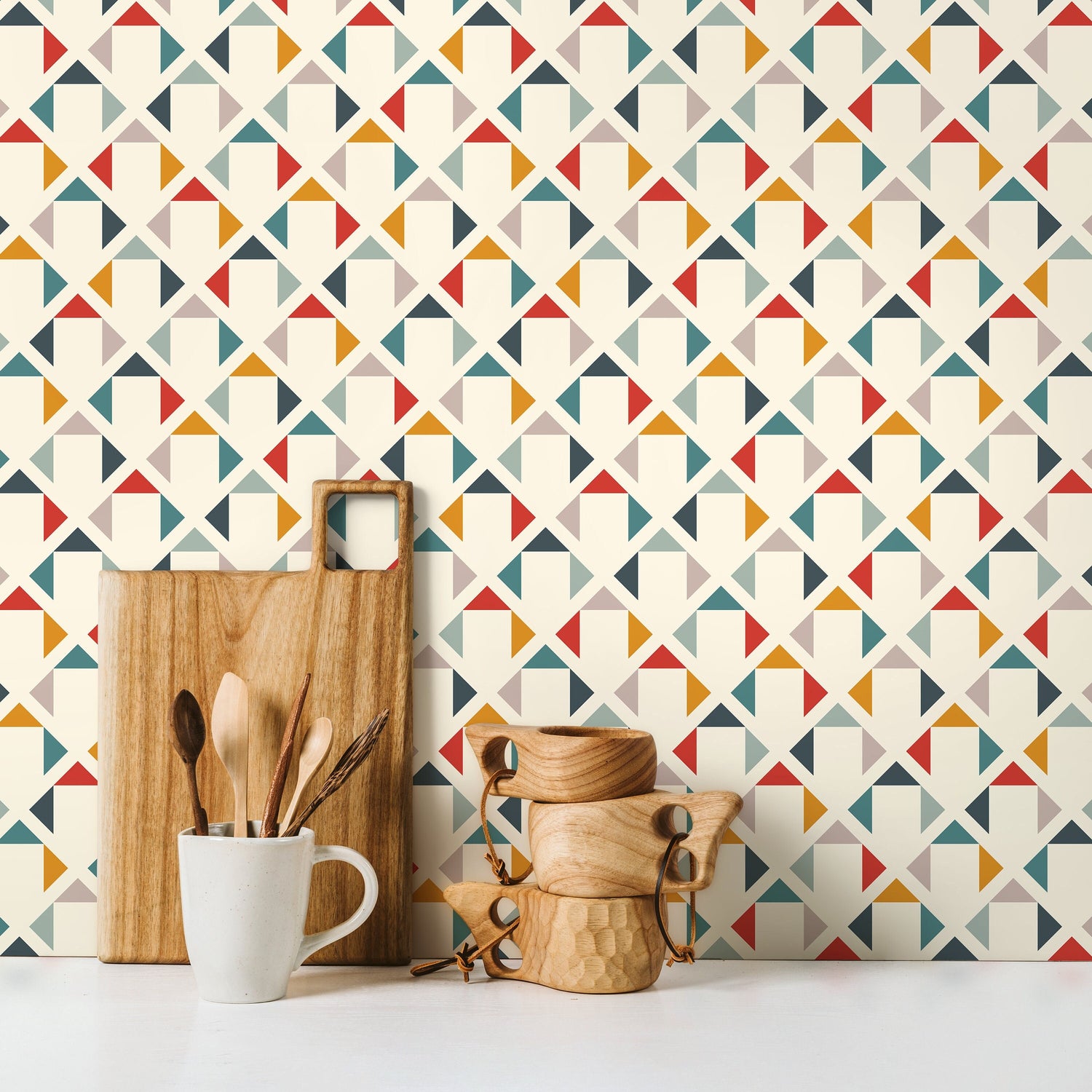 Removable Wallpaper Peel and Stick Wallpaper Wall Paper Wall Mural - Geometric Triangles Wallpaper - C169