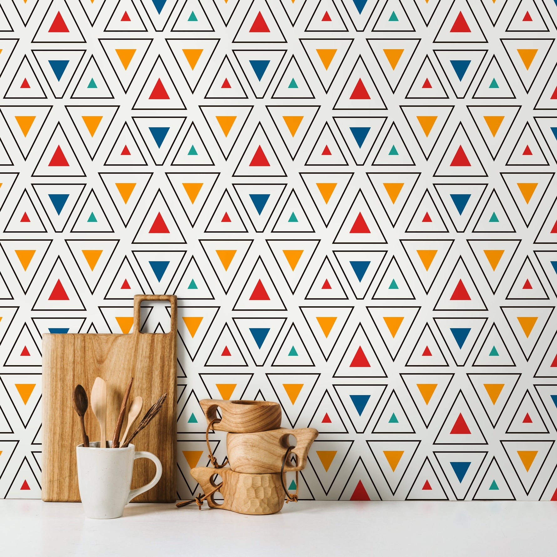 Removable Wallpaper Peel and Stick Wallpaper Wall Paper Wall Mural - Geometric Triangles Wallpaper - C177