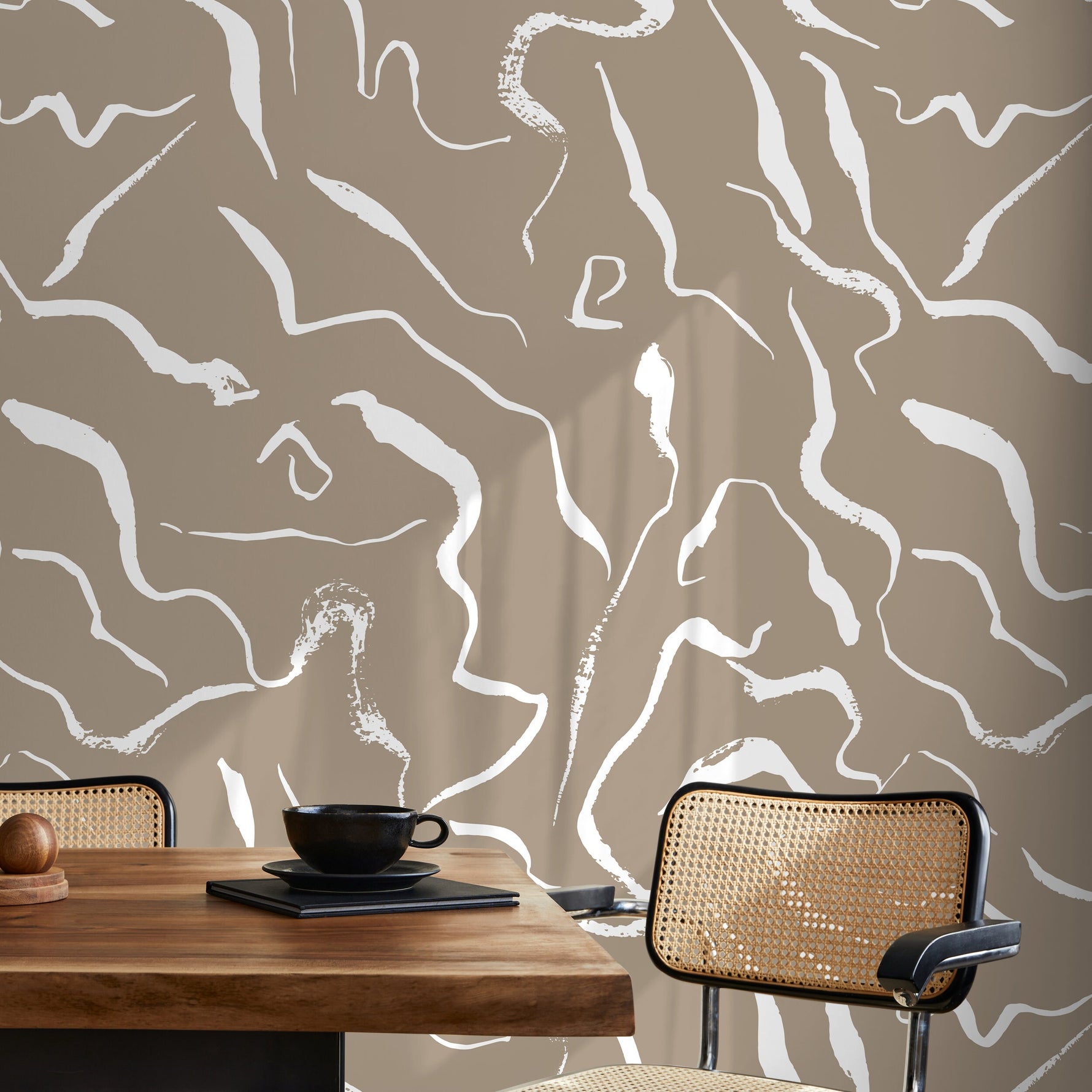 Removable Wallpaper Peel and Stick Wallpaper Wall Paper Wall Mural - Monochromatic Watercolor Leaves Wallpaper - C264