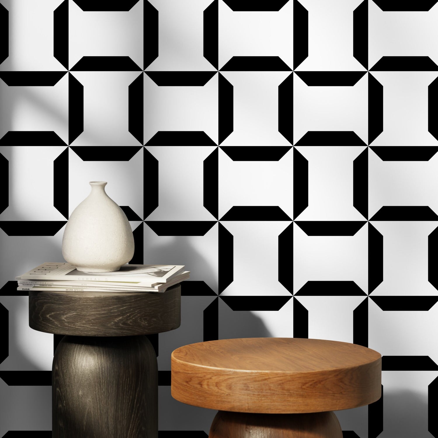 Removable Wallpaper Peel and Stick Wallpaper Wall Paper Wall Mural - Geometric Black and White Wallpaper - C283