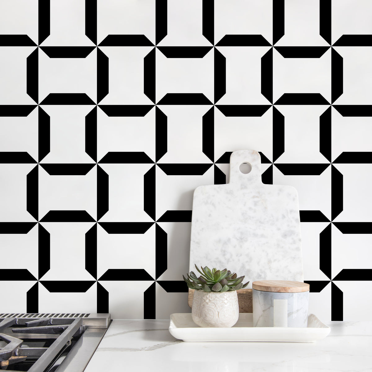 Removable Wallpaper Peel and Stick Wallpaper Wall Paper Wall Mural - Geometric Black and White Wallpaper - C283