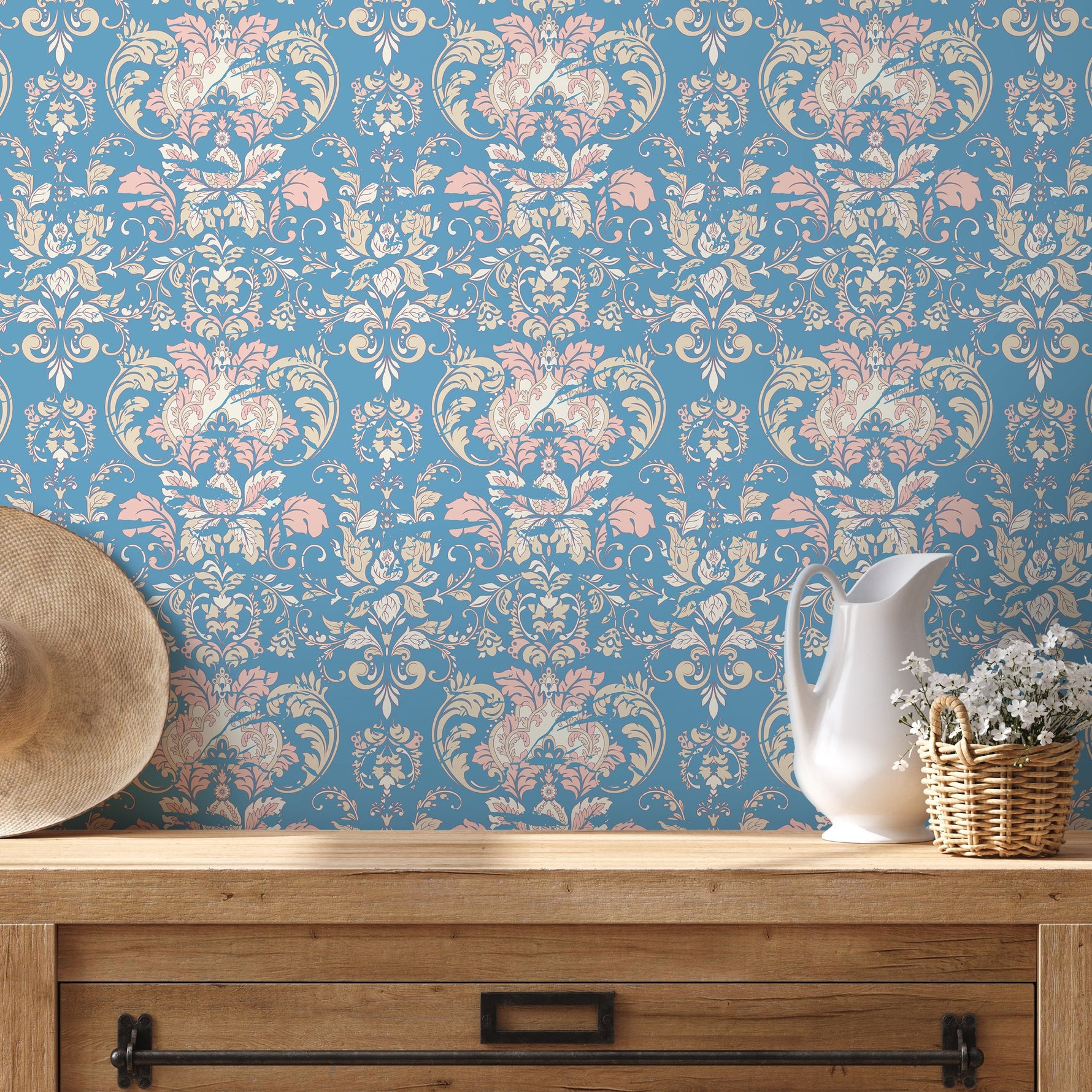 Ornamental Flowers Wallpaper - Removable Wallpaper Peel and Stick Wallpaper Wall Paper - C284