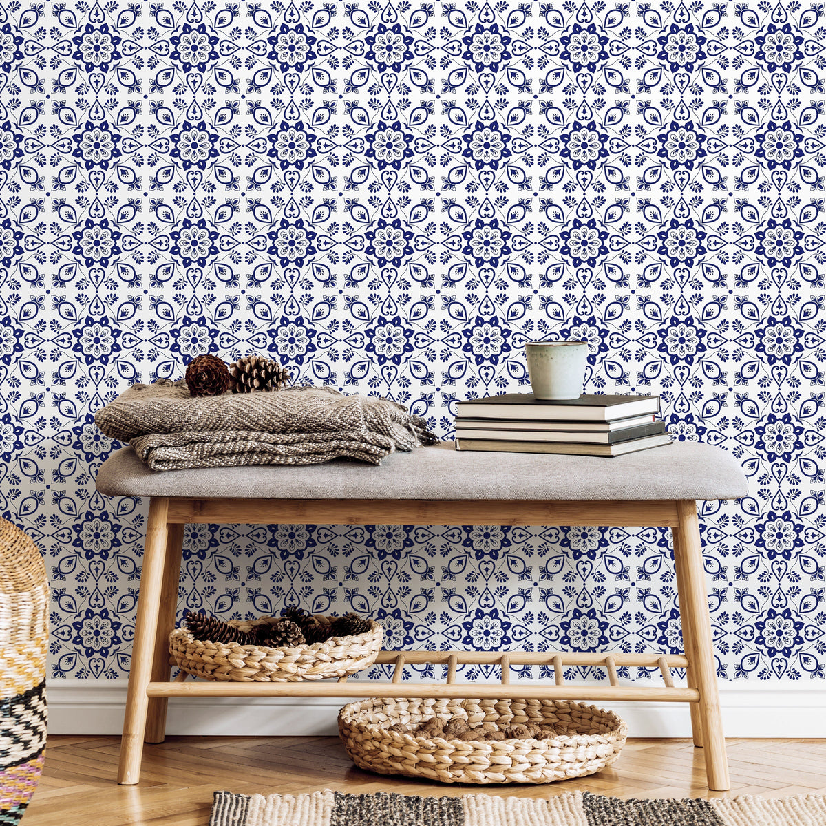 Ornamental Flowers Wallpaper - Removable Wallpaper Peel and Stick Wallpaper Wall Paper - C299