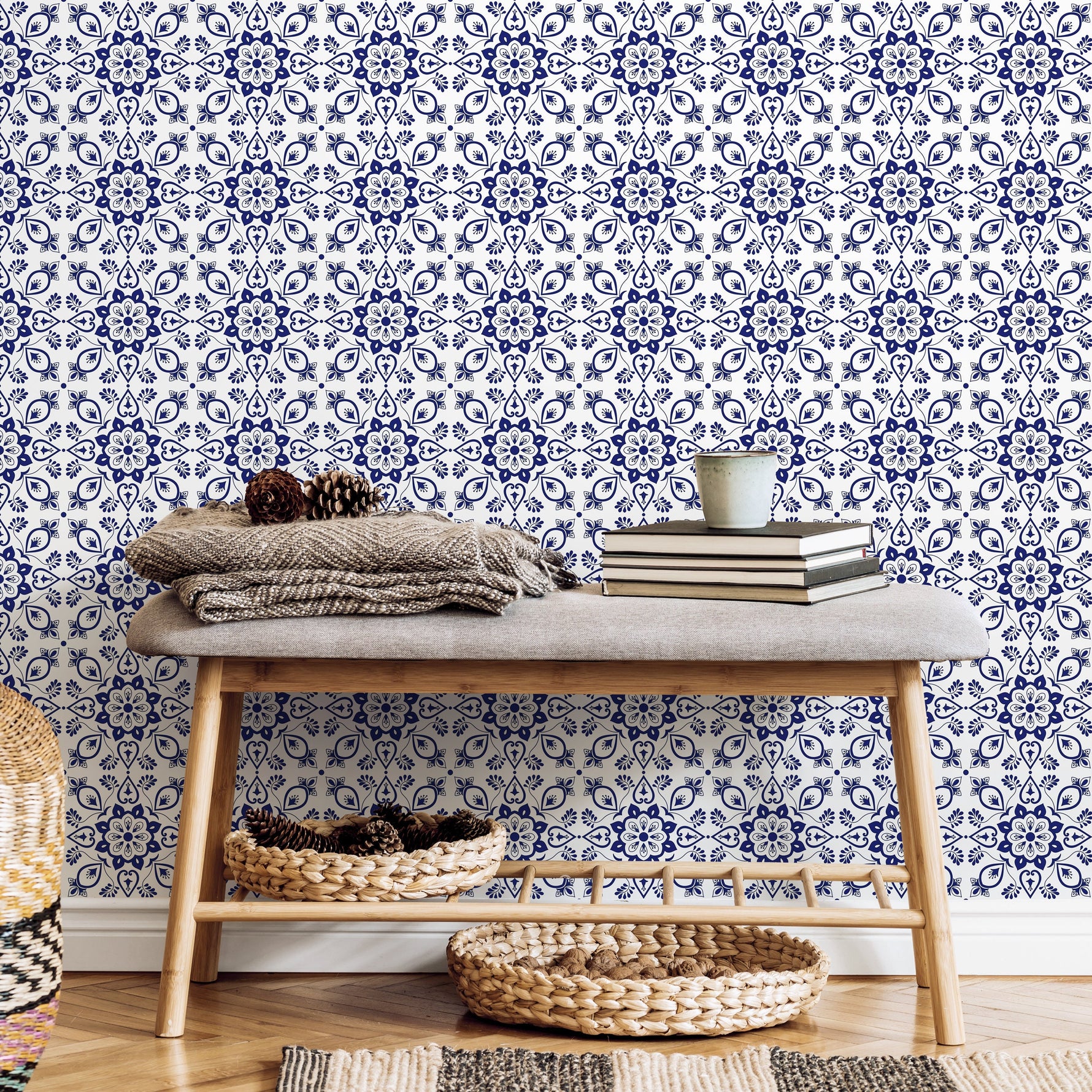 Ornamental Flowers Wallpaper - Removable Wallpaper Peel and Stick Wallpaper Wall Paper - C299