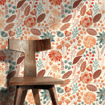 Wallpaper Peel and Stick Wallpaper Removable Wallpaper Home Decor Wall Art Wall Decor Room Decor / Orange Floral Drawing Wallpaper - C310