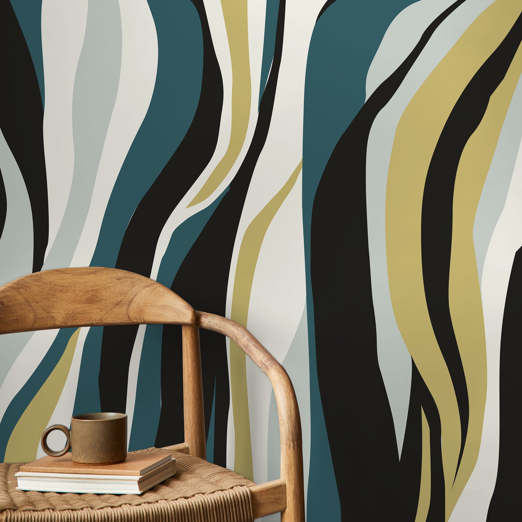 Contemporary art Wallpaper Abstract Waves Wallpaper Peel and Stick and Traditional Wallpaper - D615