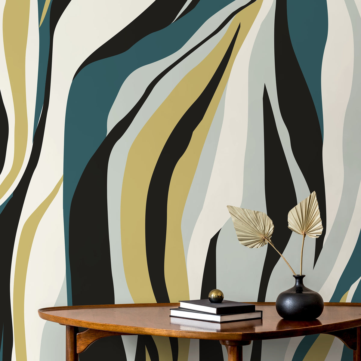 Contemporary art Wallpaper Abstract Waves Wallpaper Peel and Stick and Traditional Wallpaper - D615