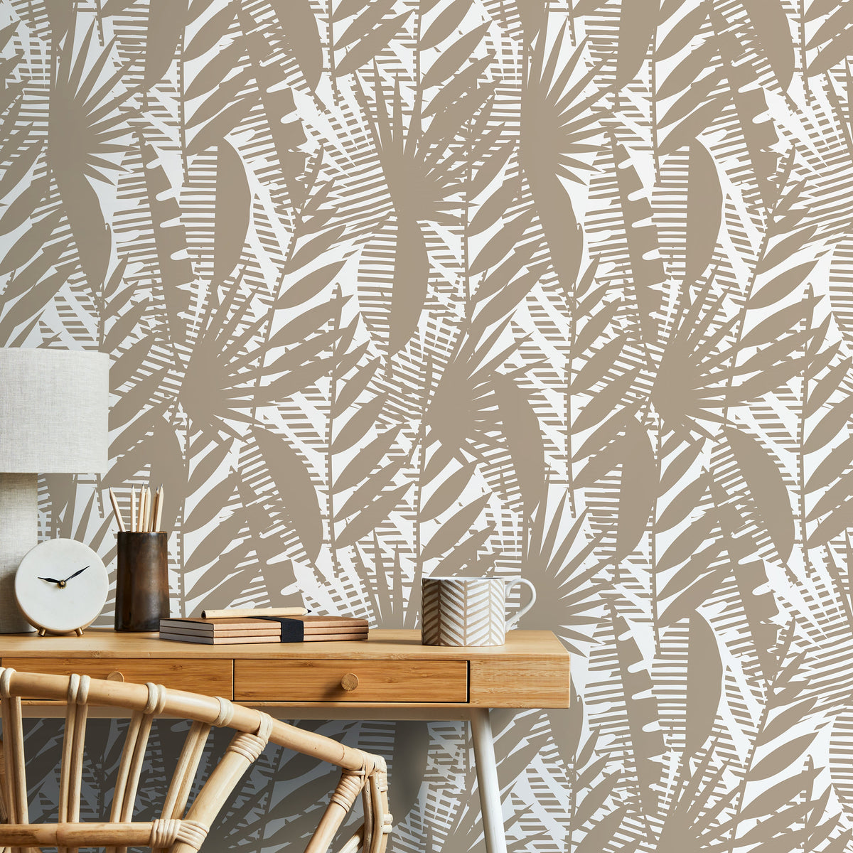 Wallpaper Peel and Stick Wallpaper Removable Wallpaper Home Decor Wall Art Wall Decor Room Decor / Abstract Beige Leaves Wallpaper - C402