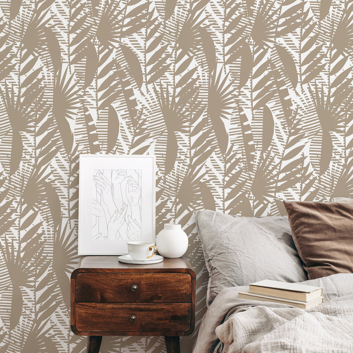 Wallpaper Peel and Stick Wallpaper Removable Wallpaper Home Decor Wall Art Wall Decor Room Decor / Abstract Beige Leaves Wallpaper - C402