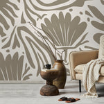 Beige Floral Abstract Wallpaper Large Modern Mural Peel and Stick and Traditional Wallpaper - D663