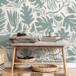 Light Green Leaf Abstract Wallpaper Boho Wallpaper Peel and Stick and Traditional Wallpaper - D664