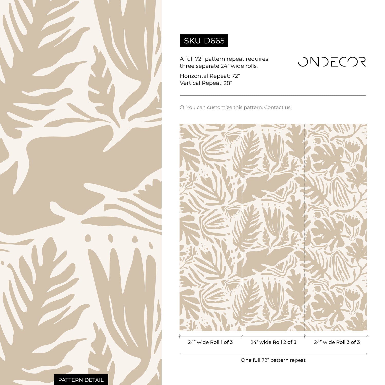 Neutral Leaf Abstract Wallpaper Boho Wallpaper Peel and Stick and Traditional Wallpaper - D665