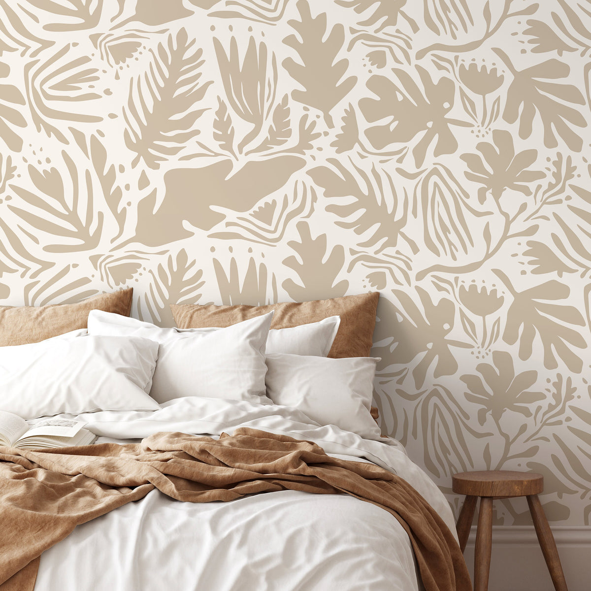 Neutral Leaf Abstract Wallpaper Boho Wallpaper Peel and Stick and Traditional Wallpaper - D665