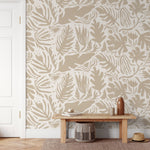 Neutral Leaf Abstract Wallpaper Boho Wallpaper Peel and Stick and Traditional Wallpaper - D665