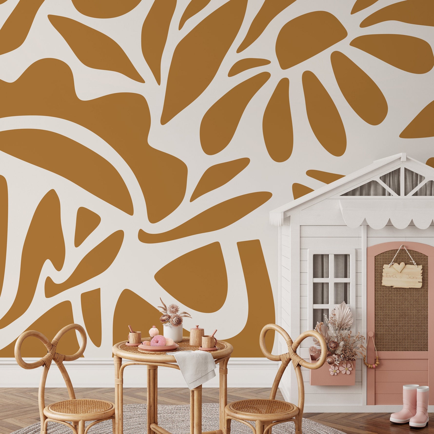 Yellow Abstract Wallpaper Floral Mural Peel and Stick and Traditional Wallpaper - D670