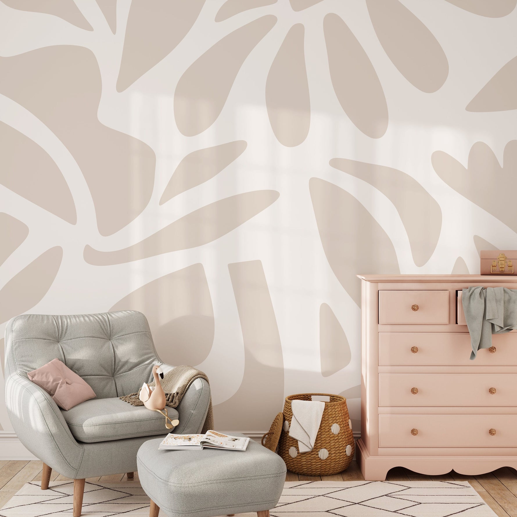 Neutral Abstract Wallpaper Boho Flora Mural Peel and Stick and Traditional Wallpaper - D671