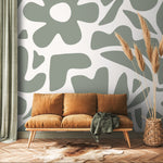 Light Green Abstract Wallpaper Boho Floral Mural Peel and Stick and Traditional Wallpaper - D672