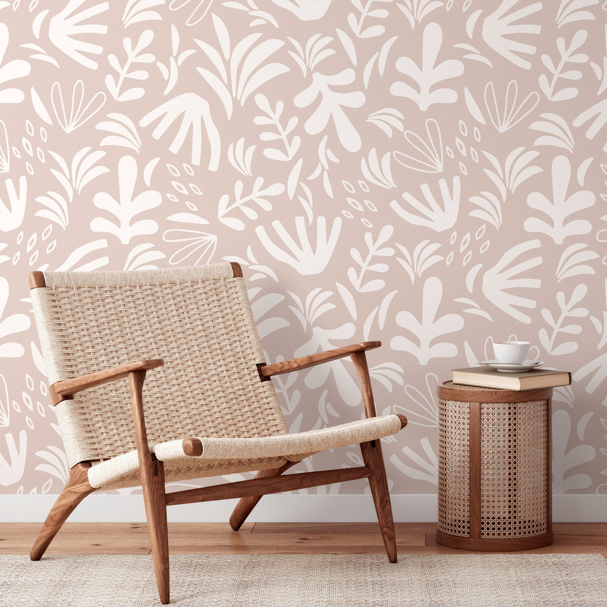 Neutral Abstract Garden Wallpaper Boho Wallpaper Peel and Stick and Traditional Wallpaper - D678