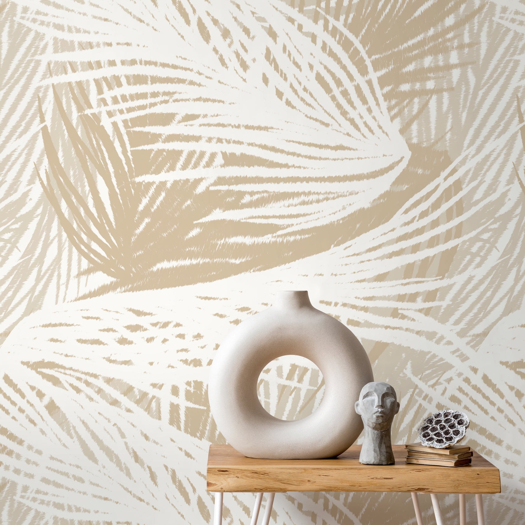 Beige Boho Tropical Wallpaper / Peel and Stick Wallpaper Removable Wallpaper Home Decor Wall Art Wall Decor Room Decor - C653