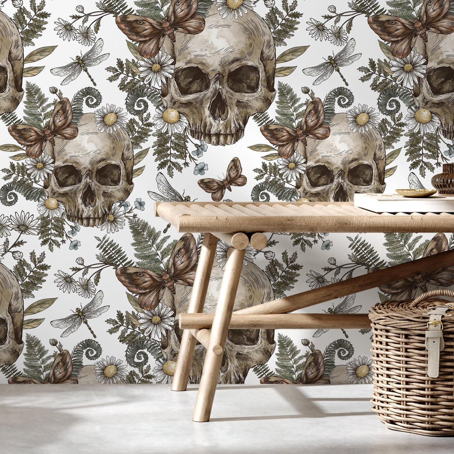 Skull Floral Motif Wallpaper - D828