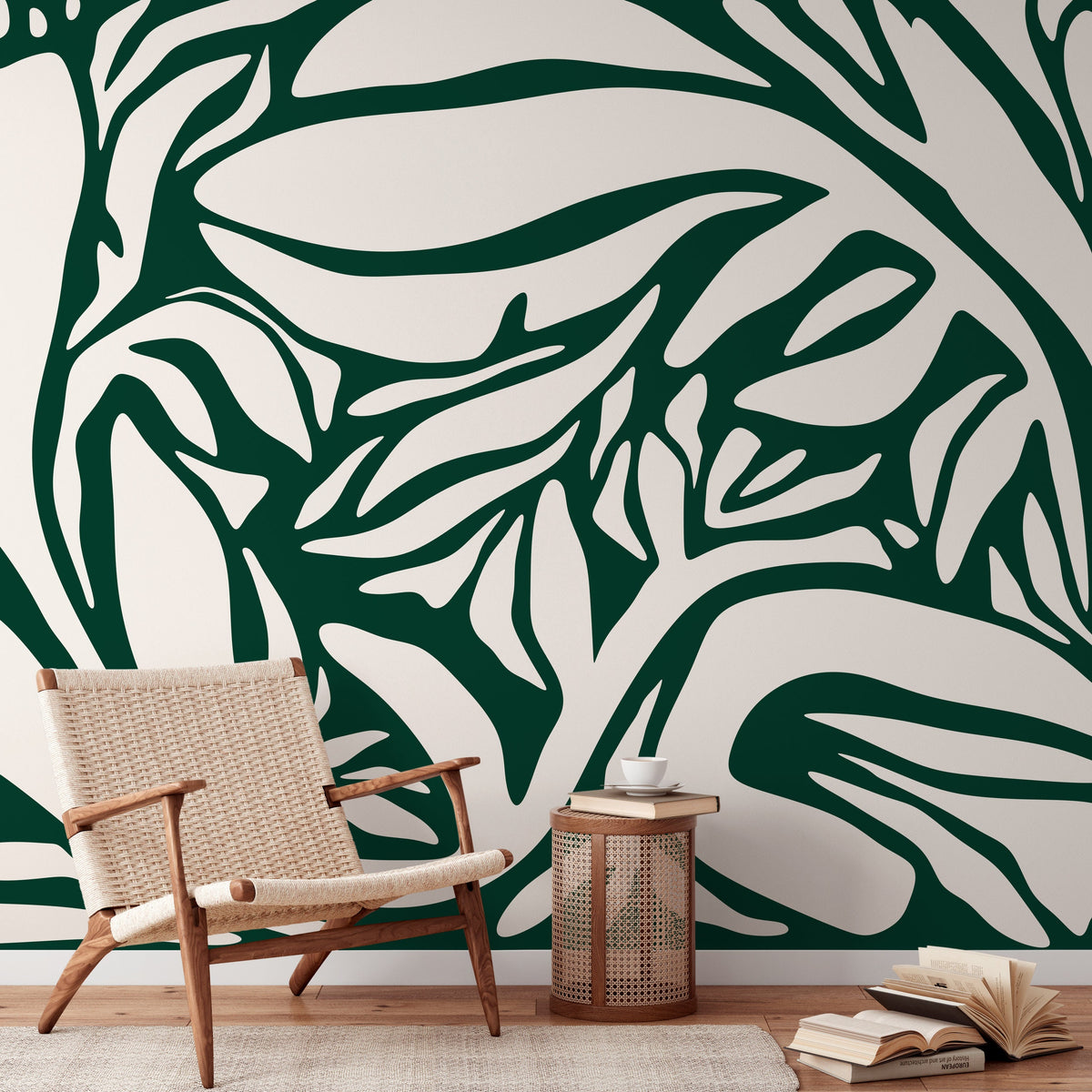 Dark Green and Beige Abstract Wallpaper Large Modern Wallpaper Peel and Stick and Traditional Wallpaper - D629