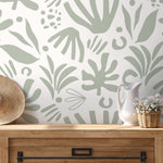 Light Green Abstract Leaf Wallpaper Boho Wallpaper Peel and Stick and Traditional Wallpaper - D681