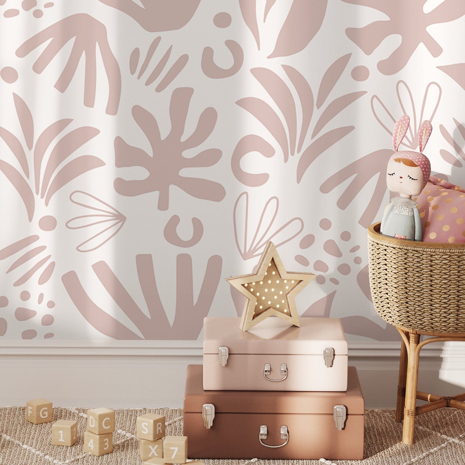 Pink Abstract Leaf Wallpaper Boho Wallpaper Peel and Stick and Traditional Wallpaper - D686