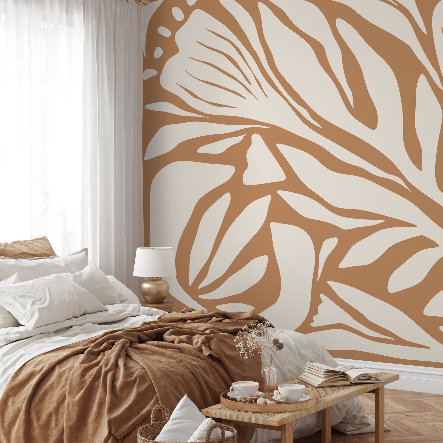 Orange Abstract Art Wallpaper Contemporary Mural Peel and Stick and Traditional Wallpaper - D692