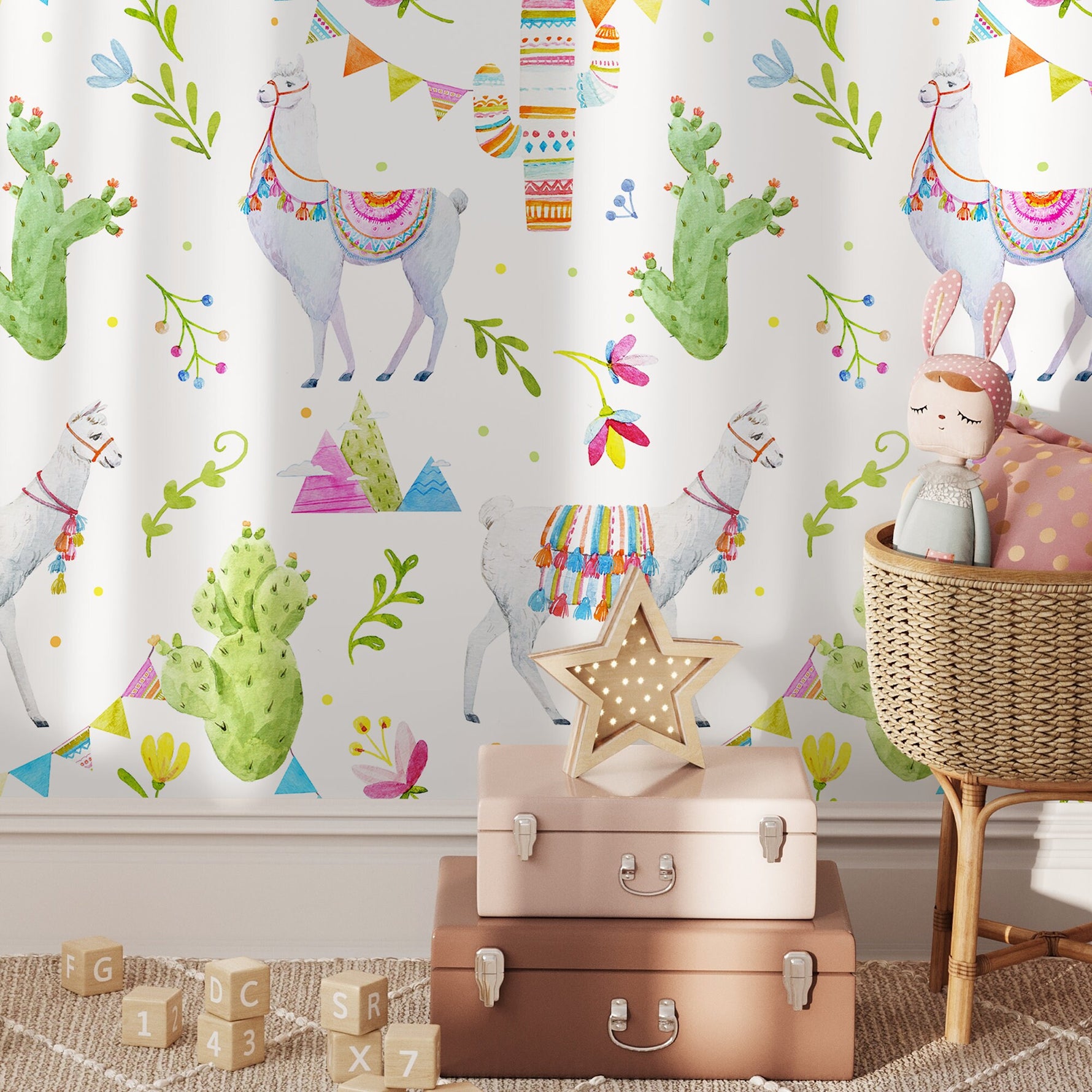 Wallpaper Peel and Stick Wallpaper Removable Wallpaper Home Decor Wall Art Wall Decor Room Decor / Cactus Animal Kids Wallpaper - A682