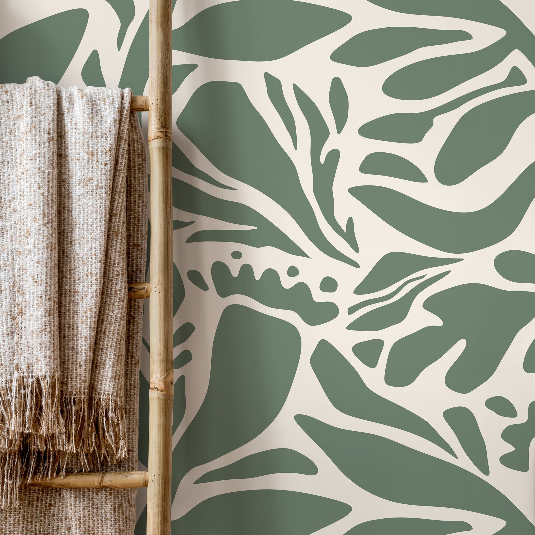 Sage Green Leaves Wallpaper Abstract Wallpaper Peel and Stick and Traditional Wallpaper - D697