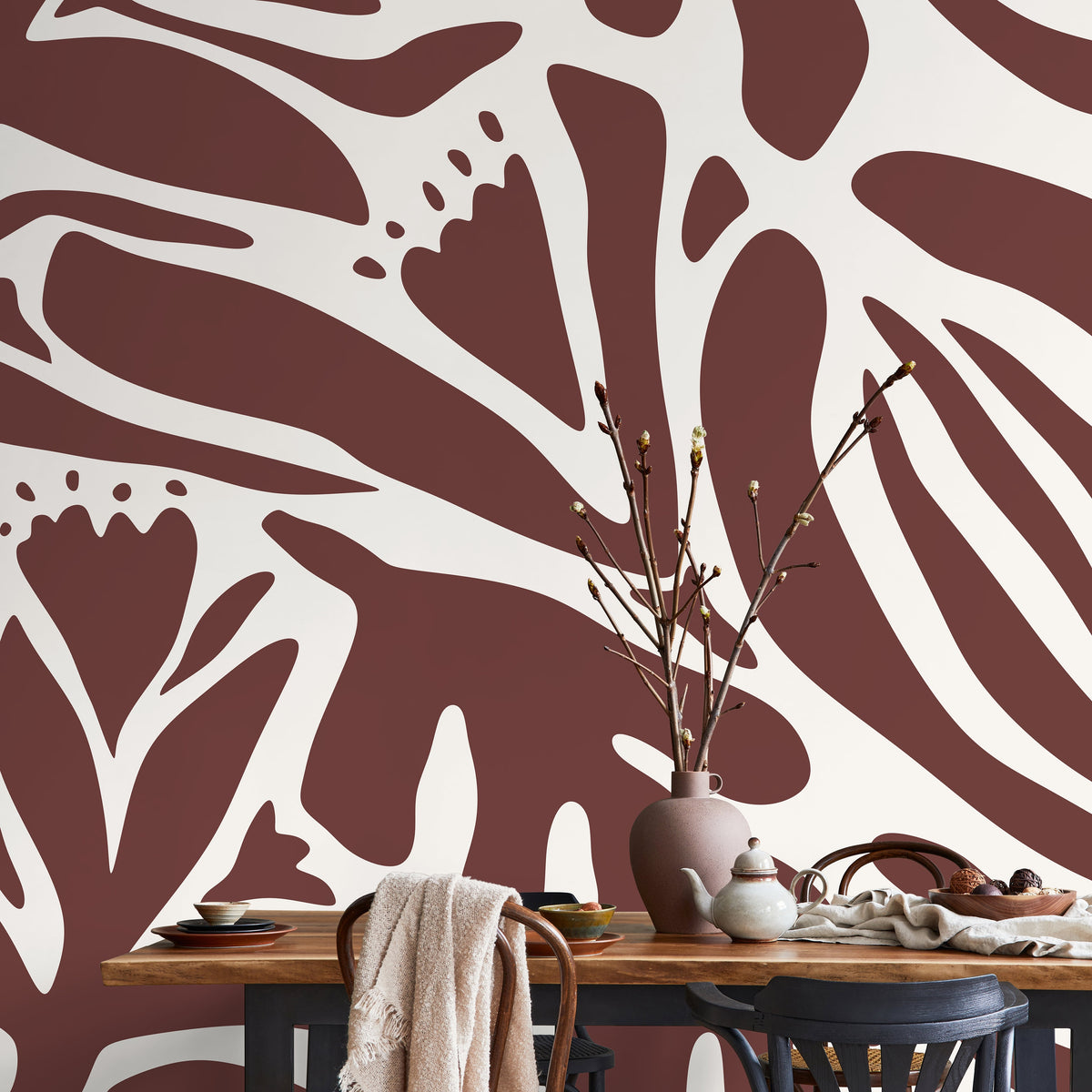 Earthy Botanical Shapes Wallpaper - D704