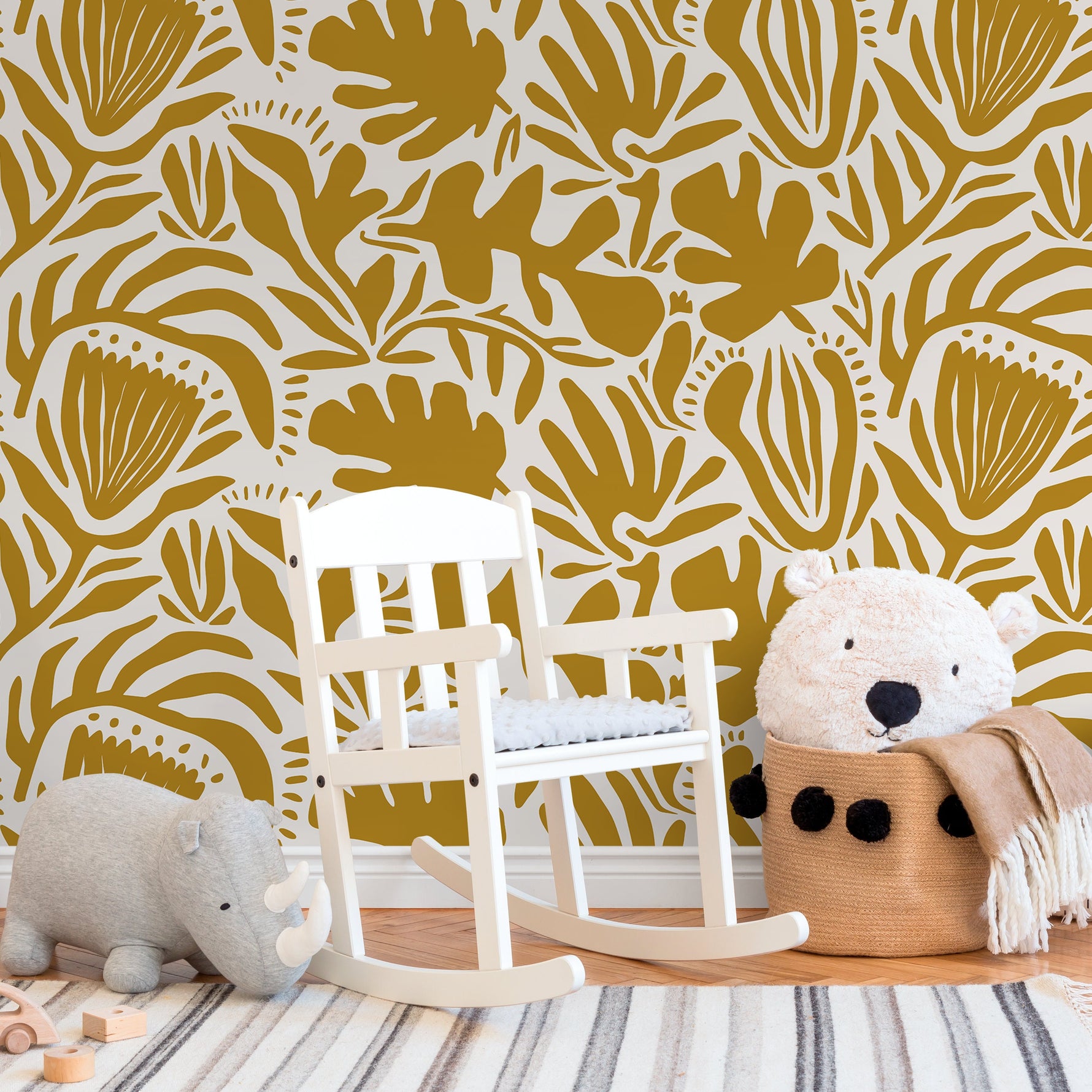 Yellow Abstract Floral Wallpaper Modern Wallpaper Peel and Stick and Traditional Wallpaper - D708