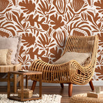 Terracotta Abstract Floral Wallpaper Modern Wallpaper Peel and Stick and Traditional Wallpaper - D709